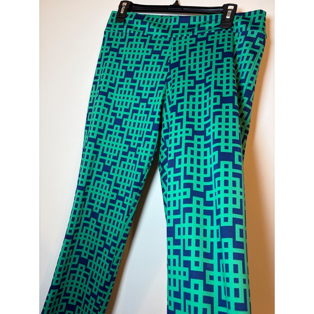 Mud Pie Geometric Print Pants Womens Medium M 8-10 Green Navy Blue Greek Key Mod
